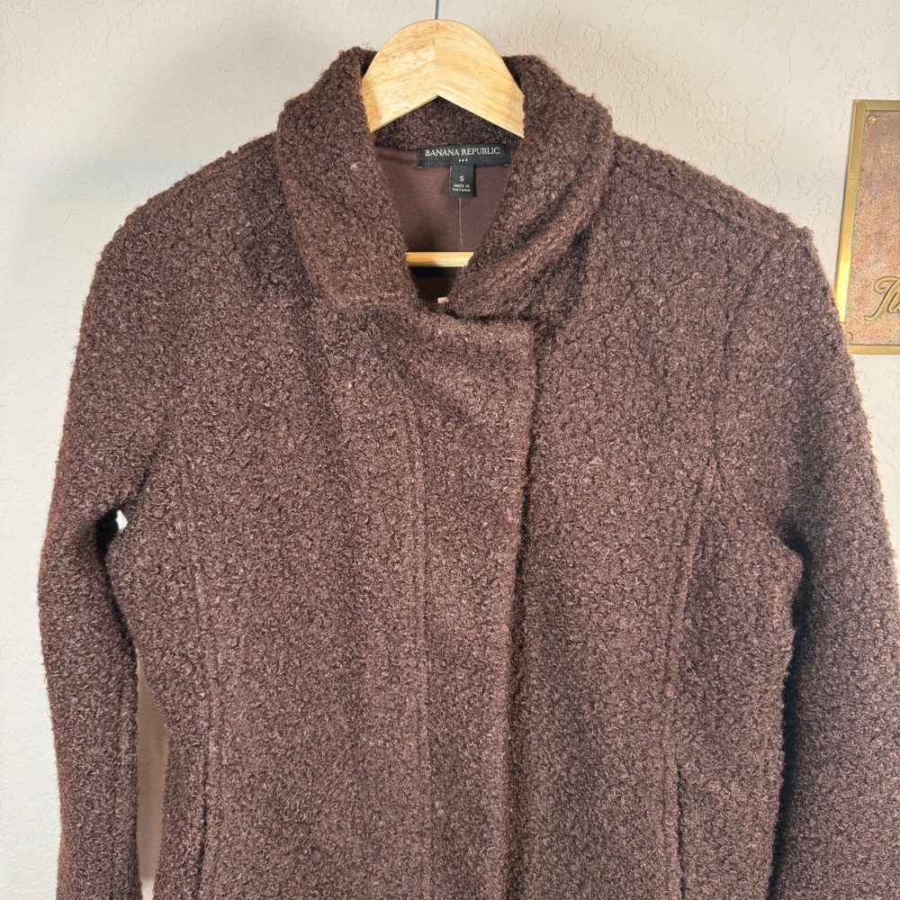 Banana Republic Womens Brown Boucle Knit Asymmetrical Snap Jacket Small S - Picture 3 of 7